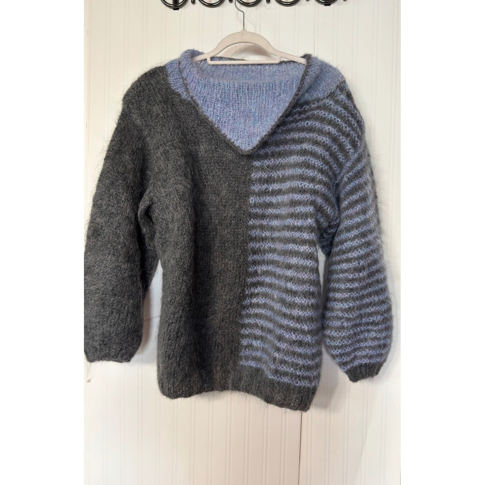 Fiona‎ Macleod Scotland Mohair Sweater Striped Colorblock Oversized V-Neck